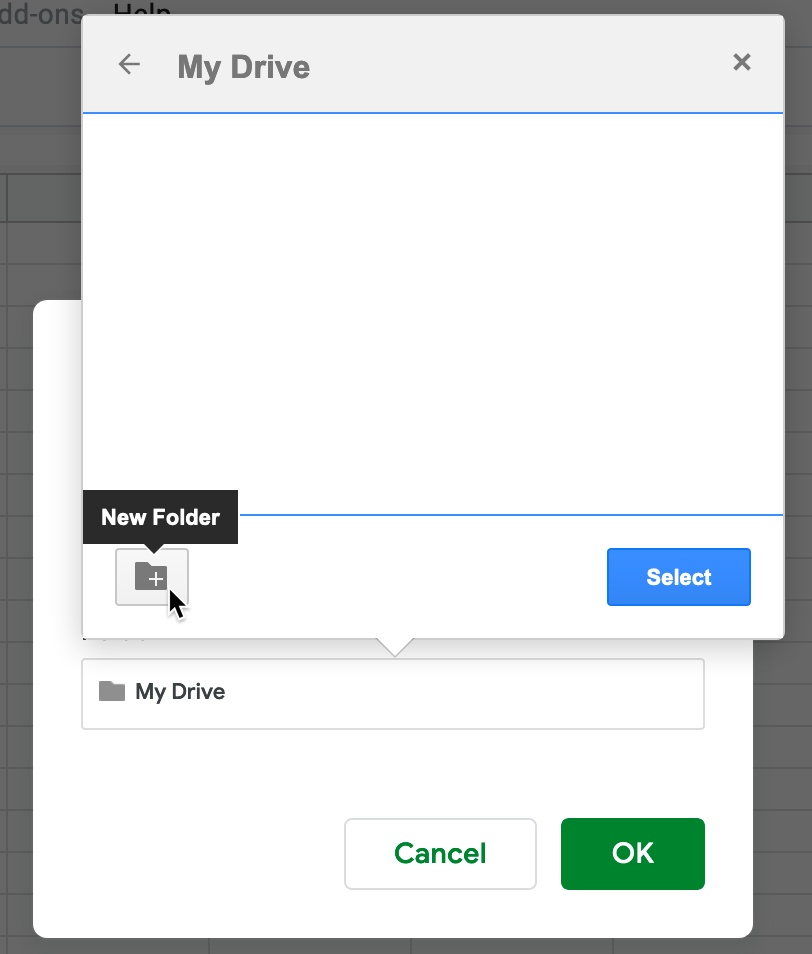 Click the My Drive and New folder buttons to save your work in a folder.