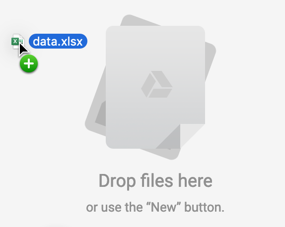 Drag-and-drop your sample Excel file into your Google Drive to upload it.