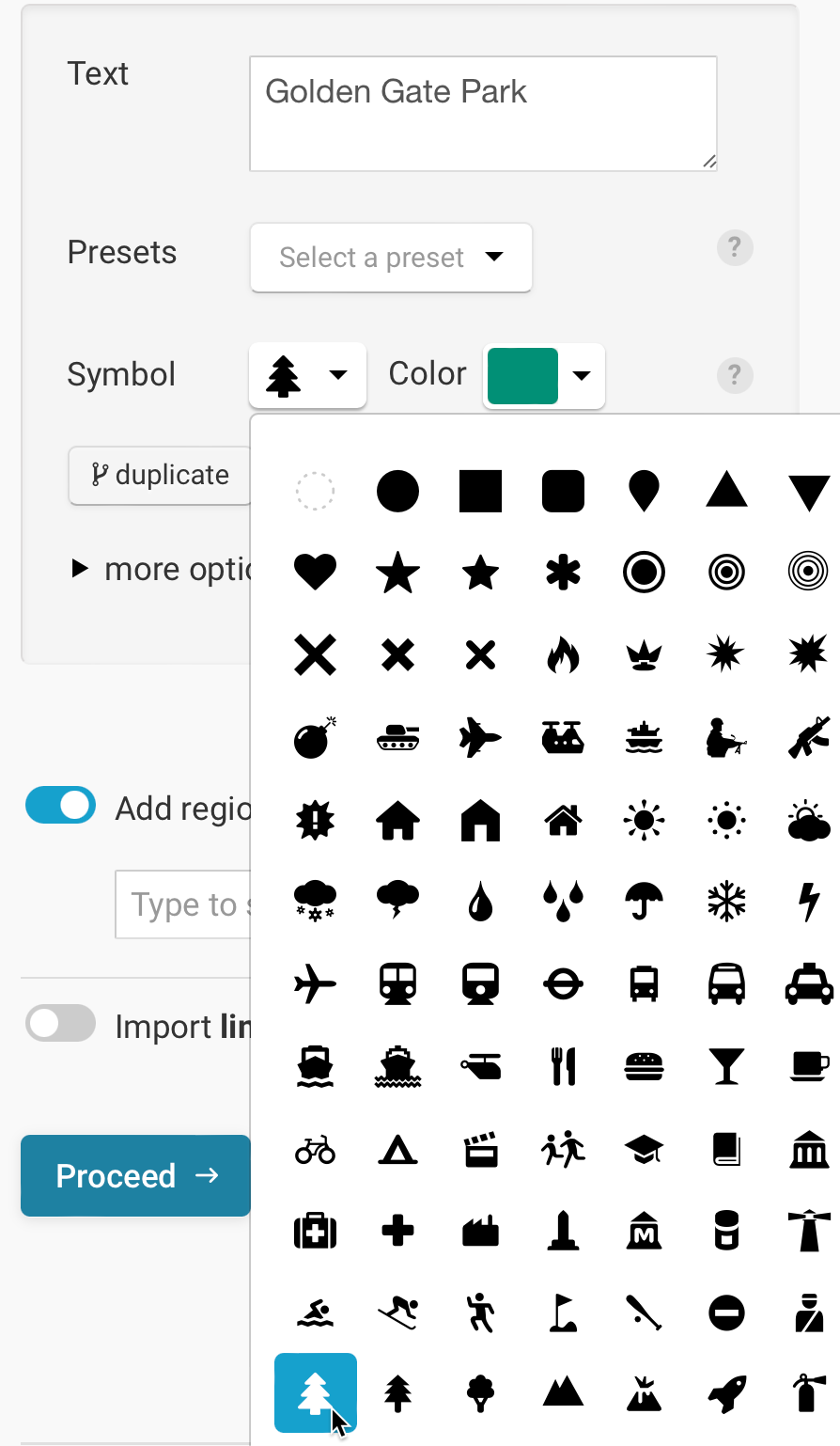 Edit point markers by choosing preset numbers, symbols, colors, or adding interactive tooltips.
