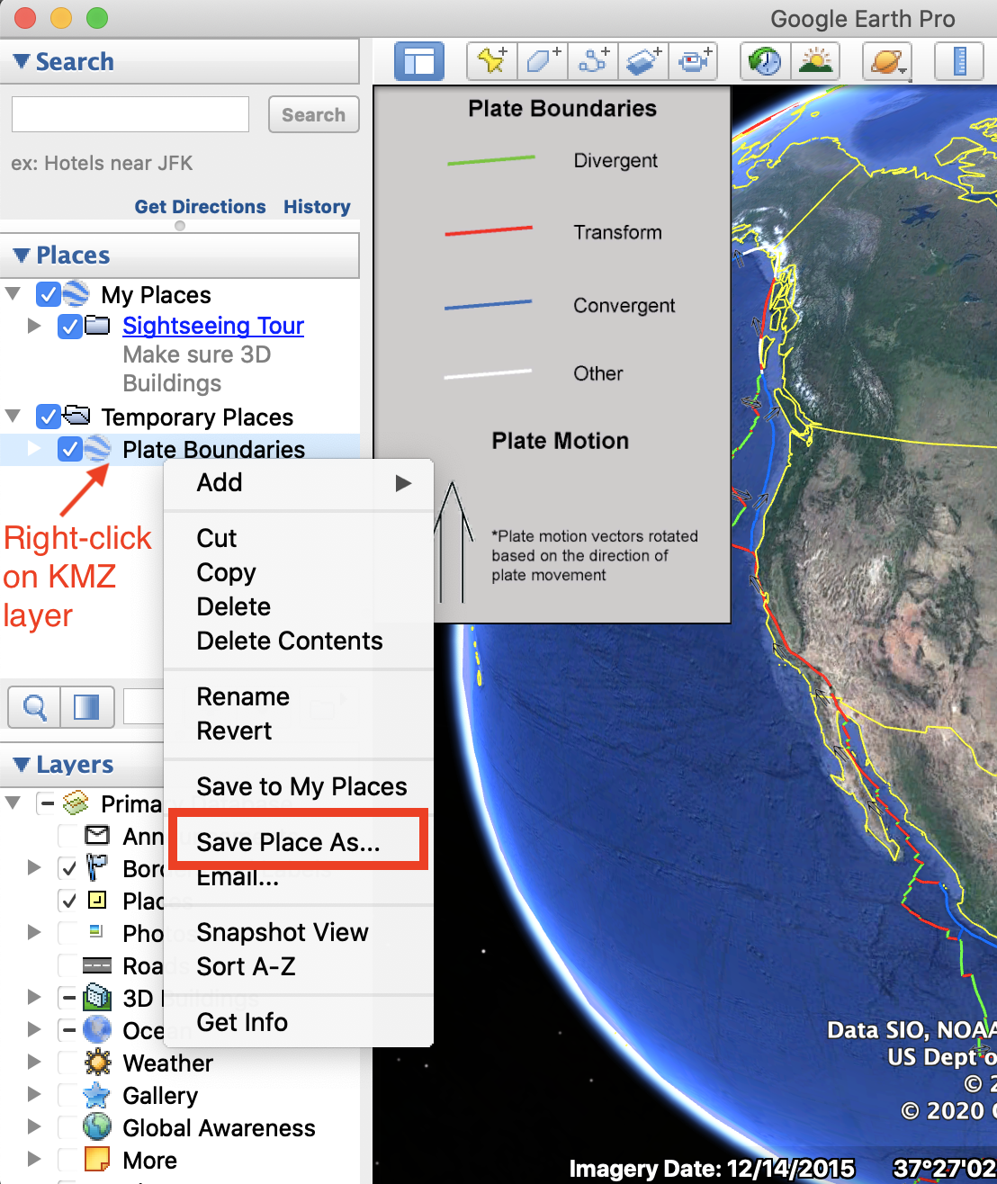 In Google Earth Pro, right-click the KMZ layer and choose Save Place As.